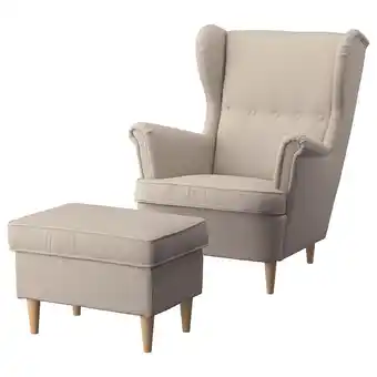 IKEA Strandmon Fauteuil en voetenbank, Kelinge beige aanbieding