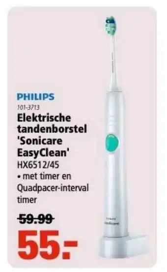 Marskramer Philips Elektrische Tandenborstel 'Sonicare EasyClean' HX6512-45 aanbieding