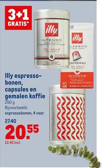 Makro Illy Espressobonen, Capsules En Gemalen Koffie 3+1 Gratis aanbieding