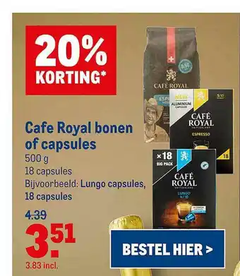 Makro Cafe Royal Bonen Of Capsules 20% Korting aanbieding