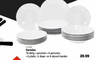 Marskramer Servies 18-Delig Porselein, 6-Persoons, 6 Platte-, 6 Diepe- En 6 Dessert Borden aanbieding