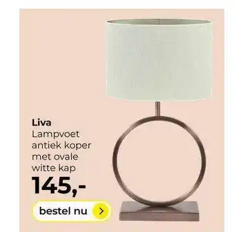 Lampidee Liva Lampvoet Antiek Koper Met Ovale Witte Kap aanbieding