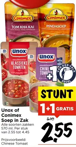 Vomar Voordeelmarkt Unox of Conimex Soep in Zak aanbieding