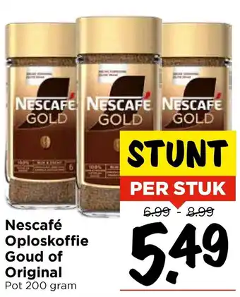 Vomar Voordeelmarkt Nescafé Oploskoffie Goud of Original aanbieding