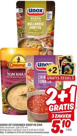 Dekamarkt Unox of conimex soep in zak aanbieding