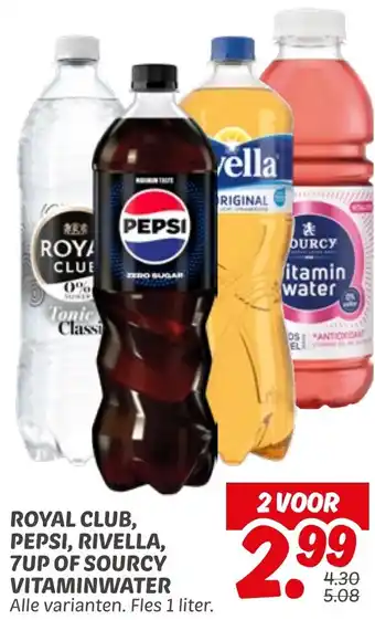 Dekamarkt Royal club, pepsi, rivella, 7up of sourcy vitaminwater aanbieding