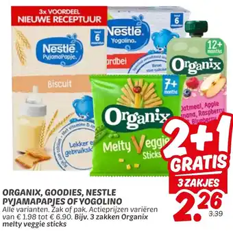 Dekamarkt Organix, goodies, nestle pyjamapapjes of yogolino aanbieding