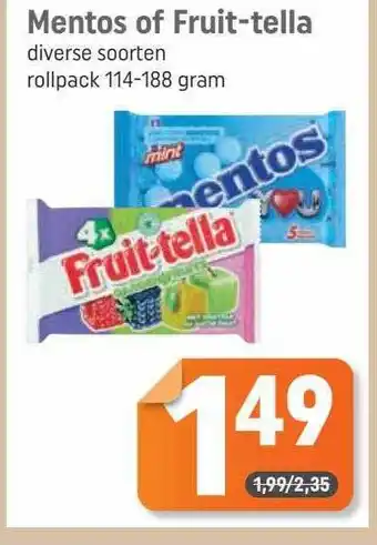 Dagwinkel Mentos Of Fruit-Tella aanbieding