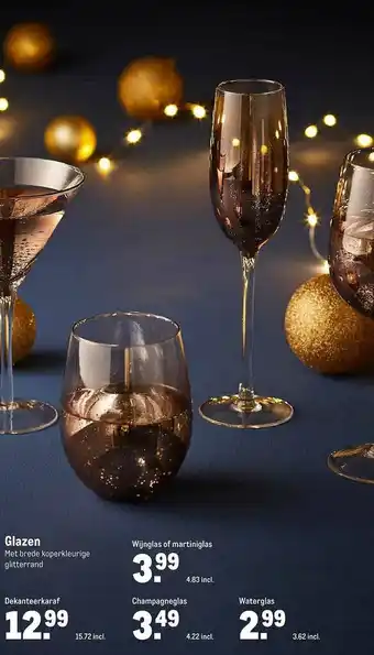 Makro Glazen Met Brede Koperkleurige Glitterrand : Dekanteerkaraf, Champagneglas, Waterglas, Wijnglas Of Martiniglas aanbieding