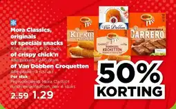 PLUS Mora Classics, originals of speciale snacks of crispy chick'n of Van Dobben Croquetten aanbieding