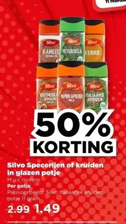 PLUS Silvo Specerijen of kruiden in glazen potje aanbieding