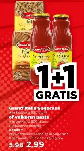 PLUS Grand'Italia Sugocasa of volkoren pasta aanbieding