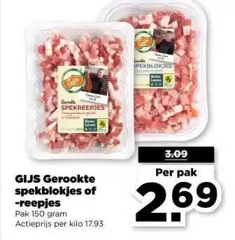 PLUS GIJS Gerookte spekblokjes of -reepjes aanbieding