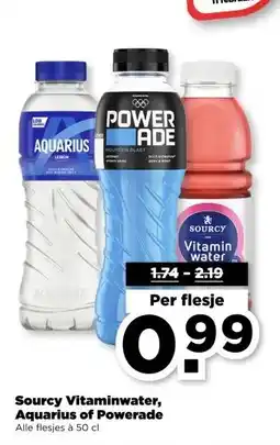 PLUS Sourcy Vitaminwater, Aquarius of Powerade aanbieding