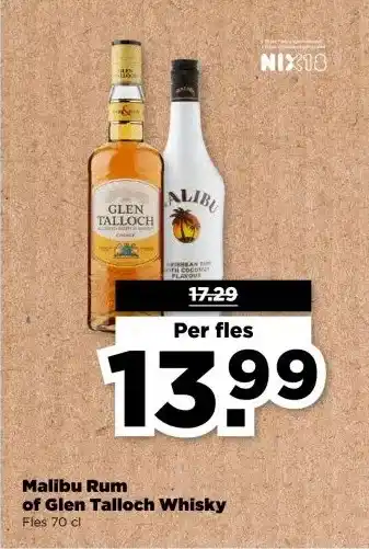 PLUS Malibu Rum of Glen Talloch Whisky aanbieding