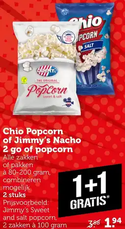 Coop Chio Popcorn of Jimmy's Nacho 2 go of popcorn aanbieding