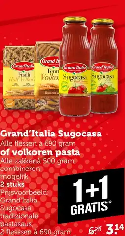 Coop Grand'Italia Sugocasa of volkoren pasta aanbieding