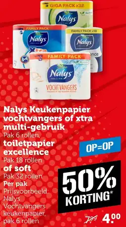 Coop Nalys Keukenpapier vochtvangers of xtra multi-gebruik , toiletpapier excellence of soft aanbieding