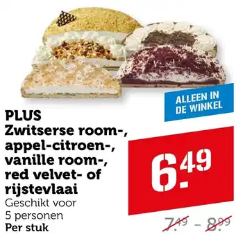 Coop PLUS Zwitserse room, appel-citroen, vanilleroom, red velvet of rijstevlaai aanbieding