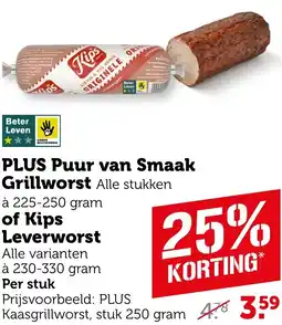 Coop PLUS Puur van Smaak Grillworst of Kips Leverworst aanbieding