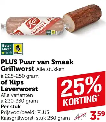 Coop PLUS Puur van Smaak Grillworst of Kips Leverworst aanbieding