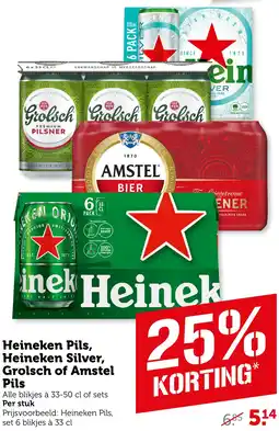 Coop Heineken Pils, Heineken Silver, Grolsch of Amstel Pils aanbieding