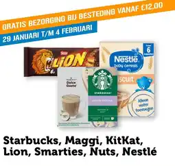 Coop Starbucks, Maggi, KitKat, Lion, Smarties, Nuts, Nestlé aanbieding