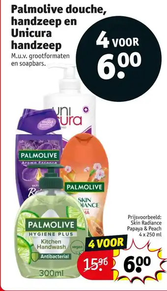 Kruidvat Palmolive douche, handzeep en Unicura handzeep aanbieding