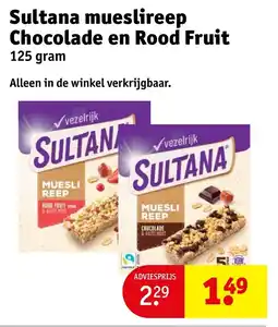 Kruidvat Sultana mueslireep Chocolade en Rood Fruit aanbieding