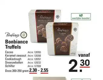 Sligro Bonbiance Truffels Cacao, Karamel-Zeezout, Cookiedough, Sneeuwballen Of Schilfer aanbieding