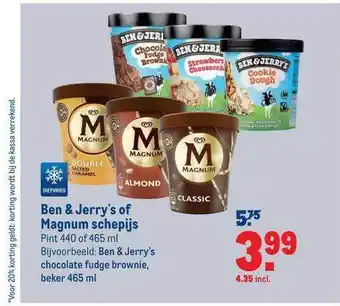 Makro Ben & jerry's of magnum schepijs 465 ml aanbieding