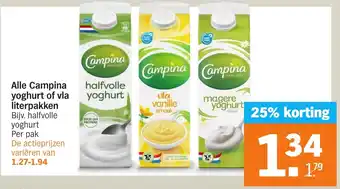 Albert Heijn Alle Campina yoghurt of vla literpakken aanbieding