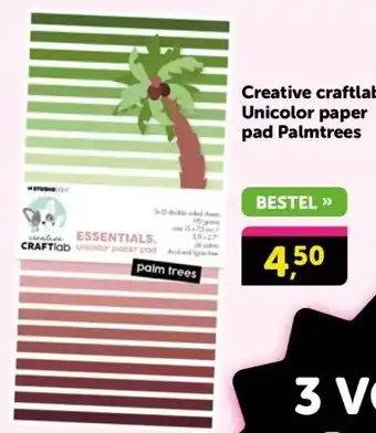 Boekenvoordeel Creative craftlab Unicolor paper pad Palmtrees aanbieding