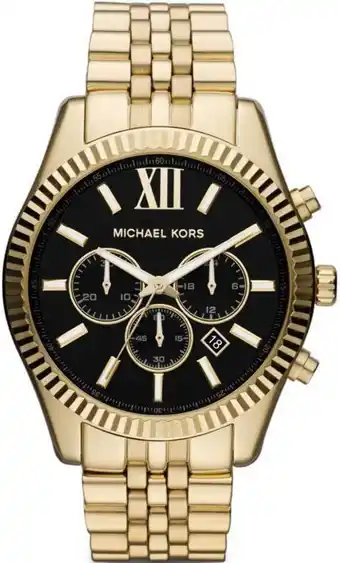 Amazon Michael Kors Lexington Horloge voor heren, uurwerk met chronograaf en roestvrij stalen of leren band aanbieding