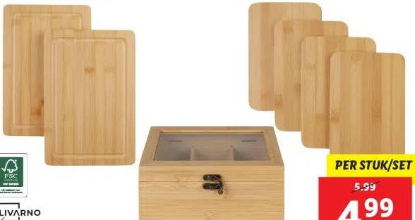 Bamboe snijplanken of theebox aanbieding bij Lidl