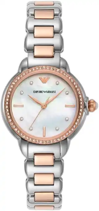 Amazon Emporio Armani Horloge voor dames, driehandig, roestvrij stalen horloge, 32mm kastmaat aanbieding