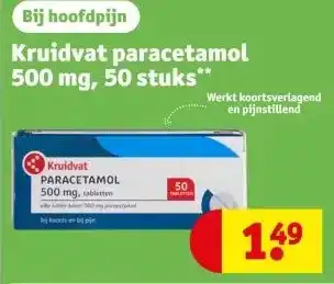 Kruidvat Kruidvat paracetamol 500 mg, 50 stuks** aanbieding