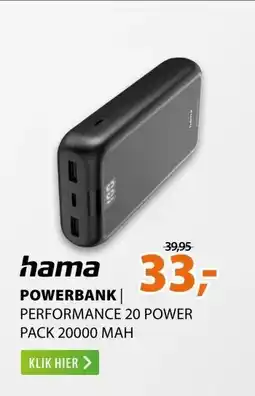 Expert Hama Performance 20 Power Pack 20000 mAh 3 Outputs:USB-C 2x USB-A Antraciet aanbieding