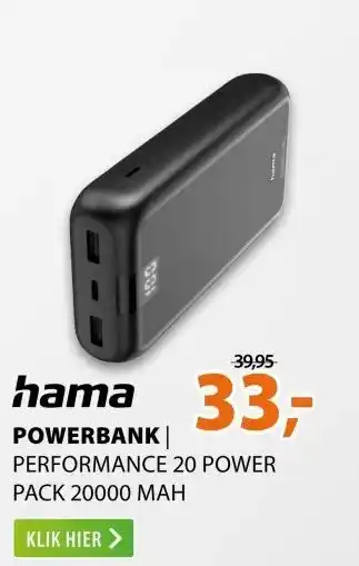 Expert hama POWERBANK PERFORMANCE 20 POWER PACK 20000 MAH aanbieding