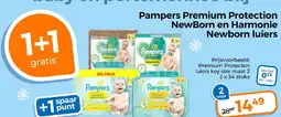 Trekpleister Pampers Premium Protection NewBorn en Harmonie Newborn luiers aanbieding