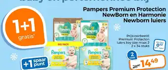 Trekpleister Pampers Premium Protection NewBorn en Harmonie Newborn luiers aanbieding