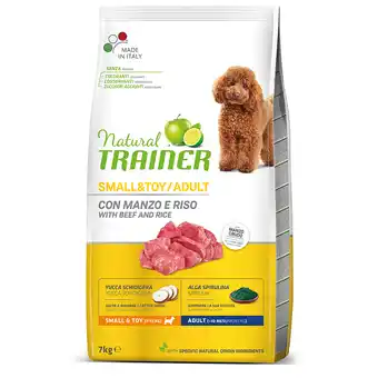 Zooplus 0,5 kg gratis! Natural Trainer hondenvoer 7 kg - Adult Mini met Rund & Rijst aanbieding