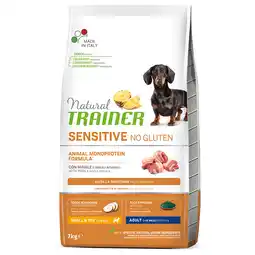 Zooplus 0,5 kg gratis! Natural Trainer hondenvoer 7 kg - Sensitive No Gluten Small & Toy met Zwijn aanbieding