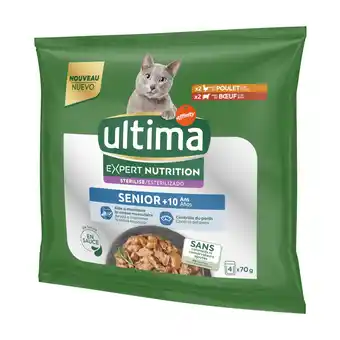 Zooplus 3 + 1 gratis! Ultima Cat Expert Nutrition 16 x 70g - Senior Kip & Rund aanbieding