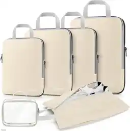 Amazon Compression Packing Cubes Kledingtassen, 6-delige set, vierkant, kofferorganizer, Beige (set van 6) aanbieding