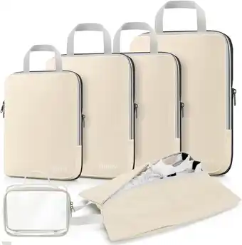 Amazon Compression Packing Cubes Kledingtassen, 6-delige set, vierkant, kofferorganizer, Beige (set van 6) aanbieding