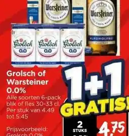 Vomar Voordeelmarkt Grolsch of Warsteiner 0.0% aanbieding