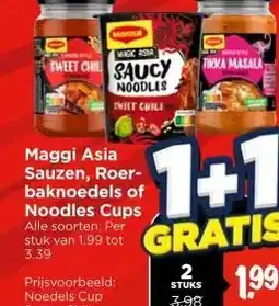 Vomar Voordeelmarkt Maggi Asia Sauzen, Roer- baknoedels of Noodles Cups aanbieding