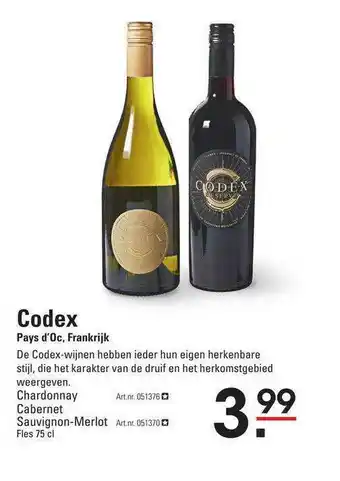 Sligro Codex Chardonnay Of Cabernet Sauvignon-Merlot Pays D'Oc, Frankrijk aanbieding