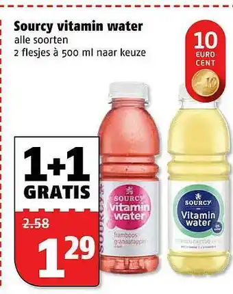 Poiesz Sourcy Vitamin Water 1+1 Gratis aanbieding